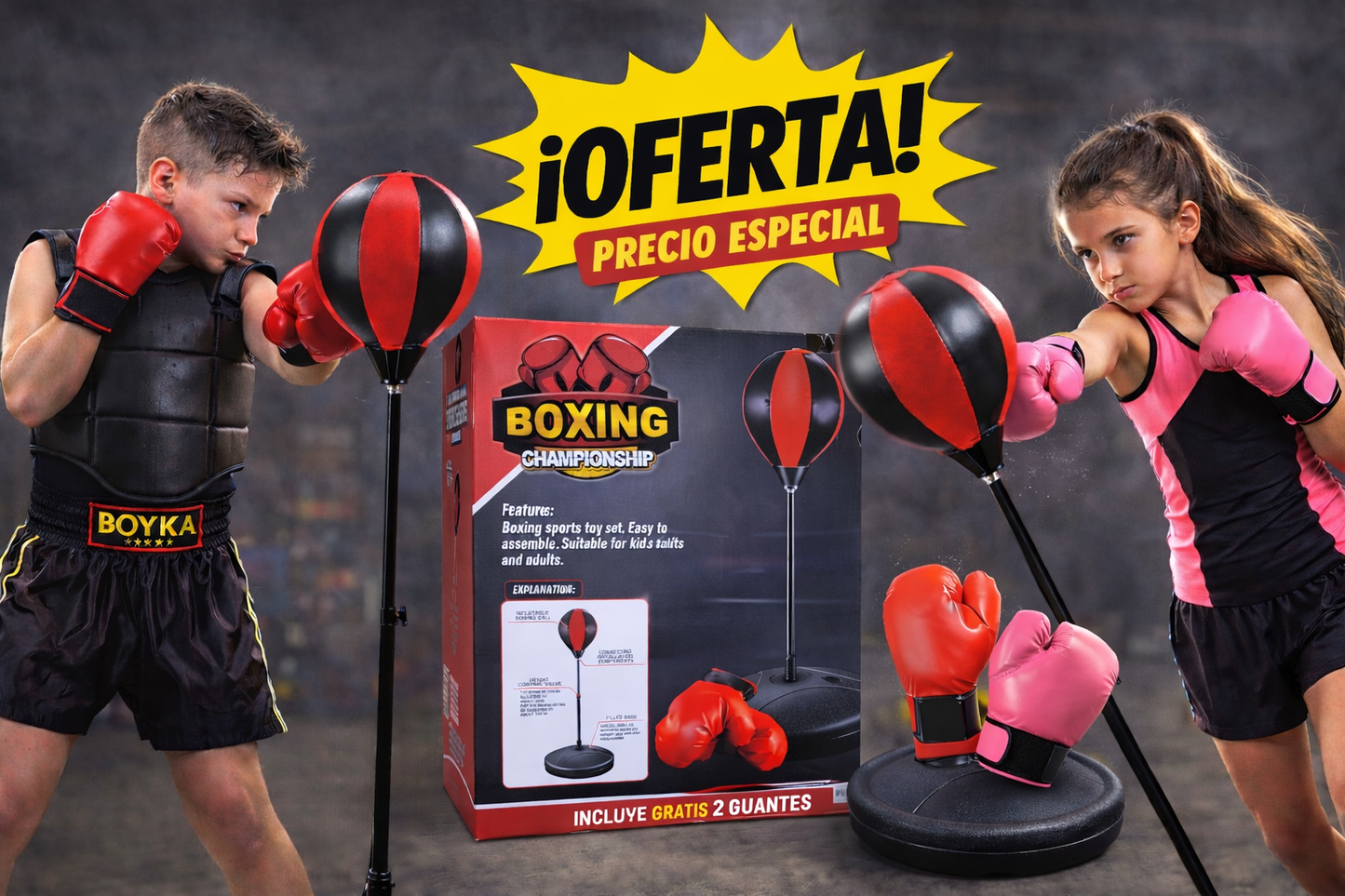 CHAPIBOX Juego de Boxeo Infantil Ajustable – Incluye Gratis 2 Guantes