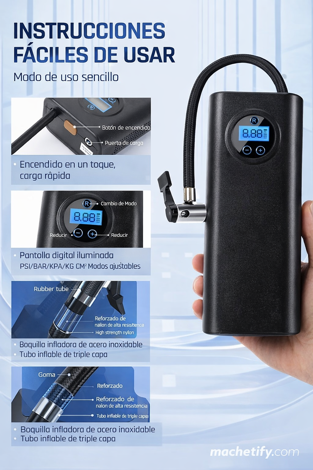 Inflador Portátil Recargable Inteligente - ChapyAir 3000